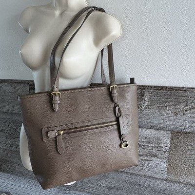 Coach Taylor Tote CC395 Polished Pebble Leather Taupe Brown Shoulder Bag