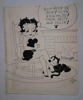 Original Betty Boop & Felix The Cat Neal Walker Hand Drawn Sketch 14'' X 11.5''