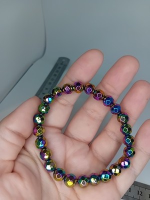 Armband facettiert Aura Hämatit 8 mm rund Perlen Kristall Stein