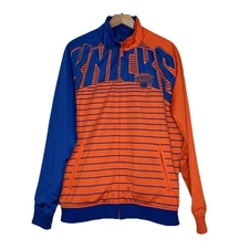 UNK NBA Men's L New York Knicks Full Zip Jacket Embroidered Blue Orange Rare Vtg