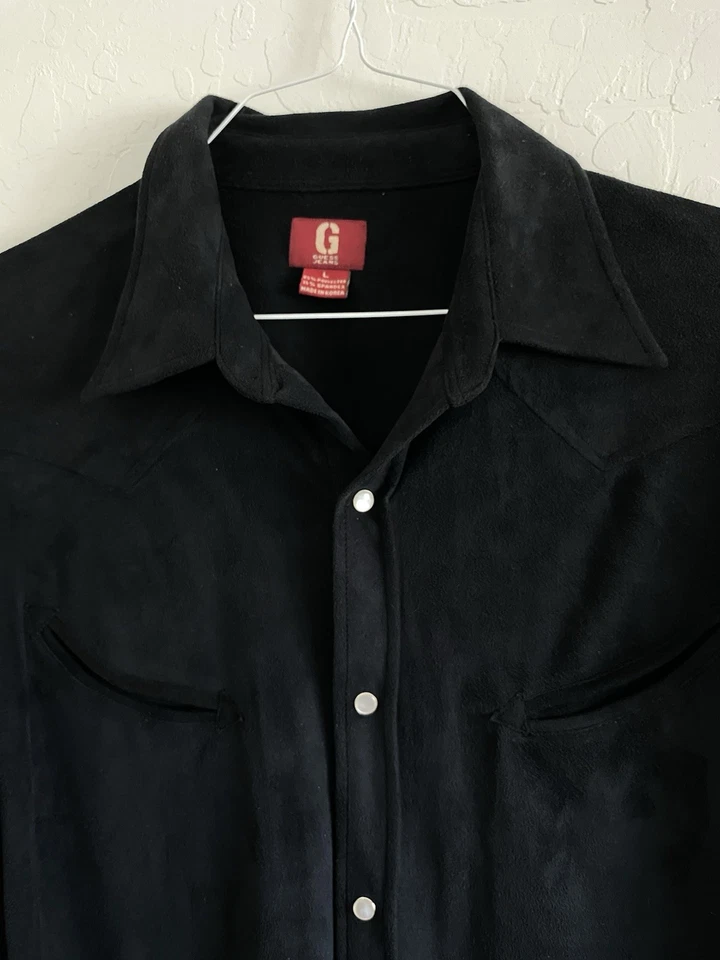Vintage Guess Jeans Black Button Up Men’s sz L Polyester Long Sleeve Guess USA - Image 2 of 4