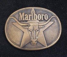 Vintage 1987 Marlboro Solid Brass Longhorn & Star Belt Buckle By Philip Morris