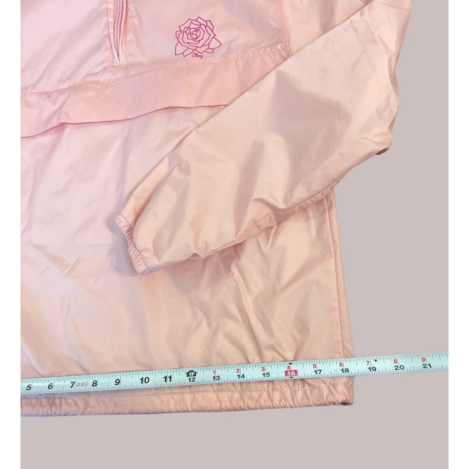 OBEY Lined Hooded Windbreaker, 1/4 Zip, Pullover, Pink| Women’s: XS image 7