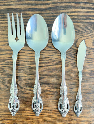 Oneida Brahms Set of 4 Serving Pieces - Spoons, Fork, Butter Knife Stainless USA