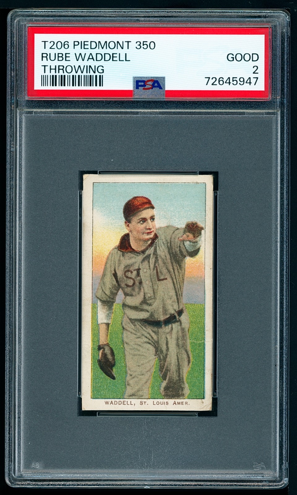 1909-11 T206 Piedmont - Rube Waddell HOF, Throwing - CENTERED - PSA 2++