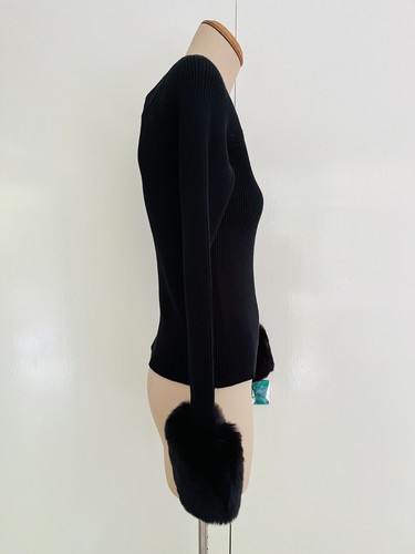 ZARA Black Faux Fur Cuff Knit Top Size L / 14 BRAND NEW WITH TAGS - Picture 5 of 7