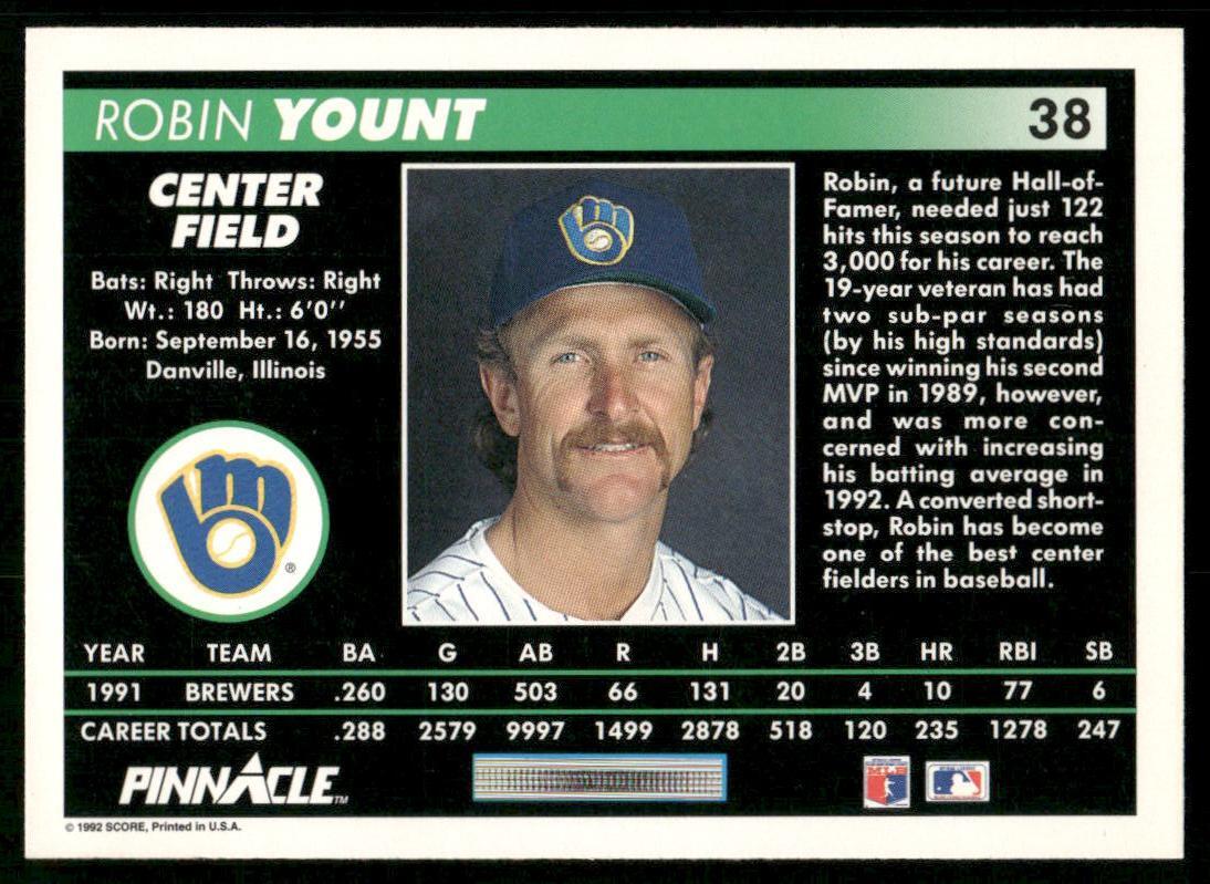 1992 Pinnacle Robin Yount #38 Milwaukee Brewers | eBay