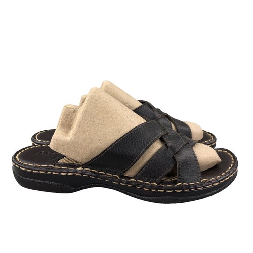 GH Bass & Co Women's Size 5M Orly Dark Brown Leather Open Toe Slip On Sandals