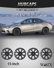 Set of 4 Hubcaps 15 inch Matte Black Wheel Covers for 2009-2019 Toyota Corolla