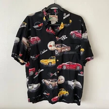 Vintage Paradise Found Hawaiian Shirt Mens Large GM Corvette Car Beach Button Up
