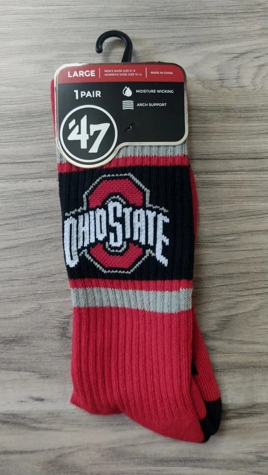 Ohio State Buckeyes '47 Marca Crew Calcetines NCAA Rojo Plumero Deporte Adulto Talla Grande Foto 2 de 4
