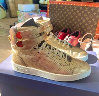 Louis Vuitton Women s Gold Hightop Boombox Sneaker Boot - Size 38 100% Authentic
