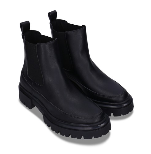Damen Chelsea Boot Schwarz Stiefelette Knöchel aus Vegane Leder mit Gummi-Sohle - Bild 2 von 4