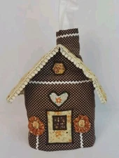 Vintage Quilted Tissue Box Cover Gingerbread Style House with Chimney Fabric