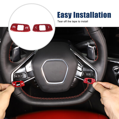 Red Carbon Fiber Steering Wheel Button Frame  For Corvette C8 Stingray HTC 20-24