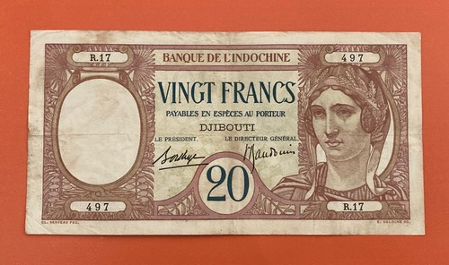 French Somaliland (Djibouti) 1926-38 Issue 20 Francs Banknote Crisp VF.