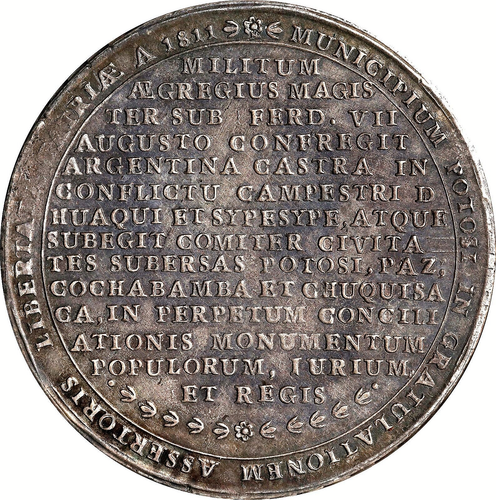 1811 SPANISH BOLIVIA FERDINAND VII SUPPRESOR OF UPRISING MEDAL NGC AU DETAILS - Picture 2 of 3