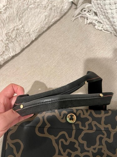 Auténtico TOUS - Bolso de mano de cuero PVC negro marrón - Imagen 4 de 9