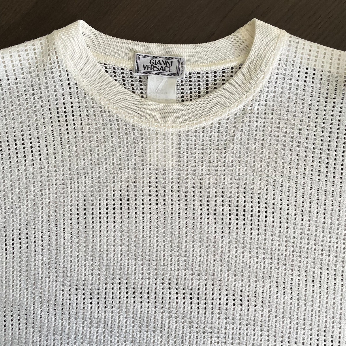 GIANNI VERSACE white mesh t-shirt w/ long sleeves size IT 46