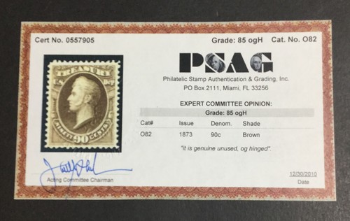 MOMEN: US STAMPS #O82 OFFICIAL MINT OG H PSAG GRADED CERT VF/XF-85 LOT #90070 - Picture 2 of 3