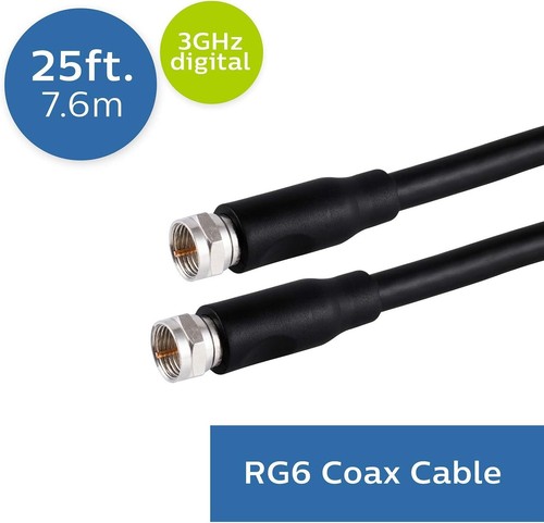Philips RG6 Dual Shield Coaxial Cable 25' FT Ideal for TV Antenna DVR VCR & More - Picture 2 of 4