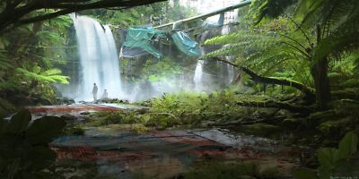 Aircraft concept art nature survival jungle wreck Custom Gaming Mat Desk 2161