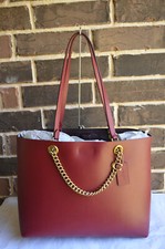 NWT 375 Coach Tote Large Leather Chain C Handbag 78218 Deep Red