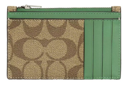 COACH 8A53 Accessory Nubuck Pouch Leather Turnlock Green Authentic