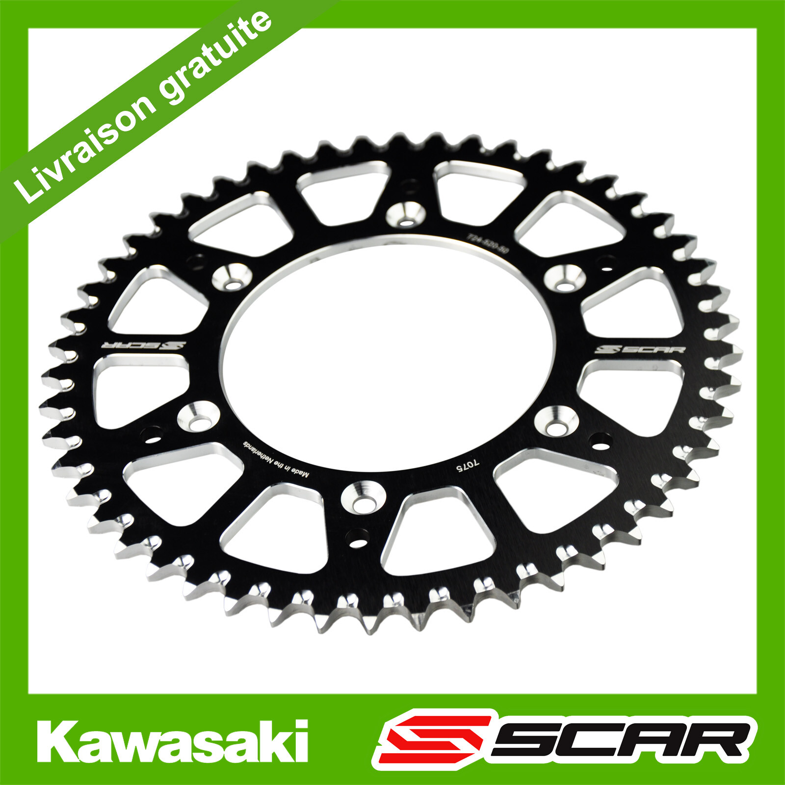 Couronne alu anti boue 51 dents noire pour optimiser la motricité de votre Kawasaki
