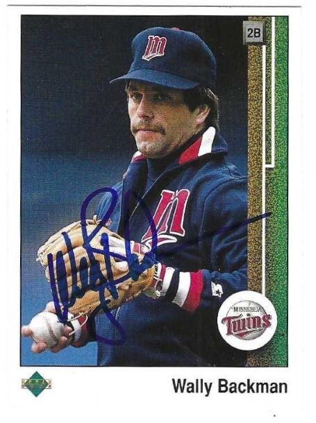 Autographed WALLY BACKMAN Minnesota Twins 1989 Upper Deck card # 732 w/COA