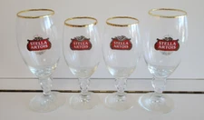 4 STELLA ARTOIS CHALICEBEER GOBLETS 2 SM 2 LG 7.5 AND 8 INCHES HOLDS 8 AND 16 OZ