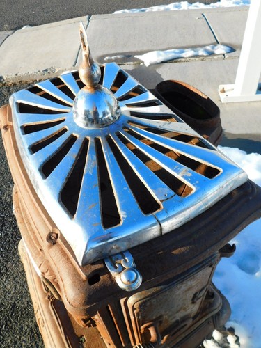 1890's Antique Cast Iron Parlor Stove w Nickel Top Heater Wood Burning -WE SHIP! - Picture 15 of 17
