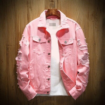 Mens Fashion Casual Denim Tops Slim Fit Jeans Jacket Hole Ripped Coats Teen