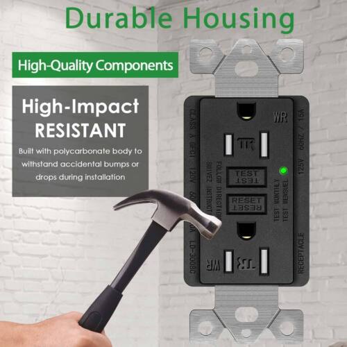 Electric Outlet Bathroom 15A GFI Receptacle Tamper-Resistant TR WR Black 10 Pack - Bild 8 von 13