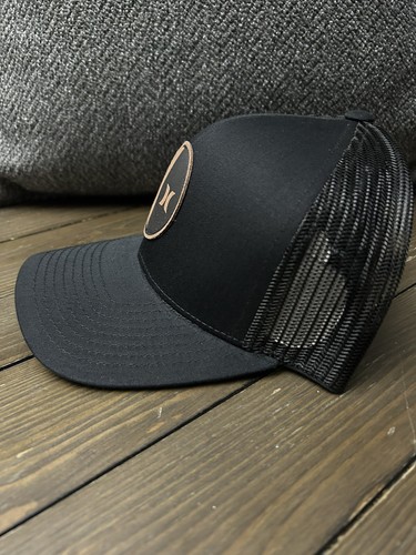 Hurley Snapback Black Hat with Brown Circle Leather Patch OSFA - Picture 3 of 5