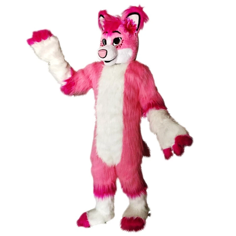 Halloween Largo Fursuit Rosa Husky Perro Mascota Disfraces Juegos con disfraces Vestido de Fiesta Navidad Foto 2 de 3