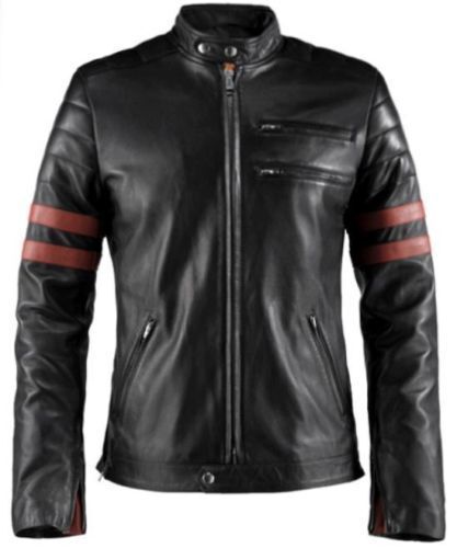 Fight Club Retro Hybrid Mayhem Red Stripe Motorcycle Leather Jacket - Photo 1 sur 3