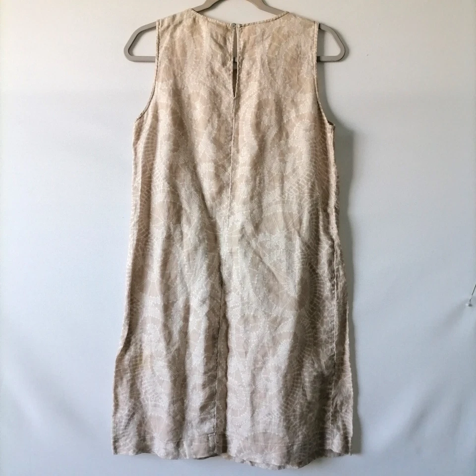 Vestido sin mangas Kenar beige cuello redondo geométrico 100 % lino talla 6 Foto 4 de 4