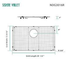 Serene Valley Sink Bottom Grid 29-1/2" X 15-9/16" Centered Drain - NDG3016R