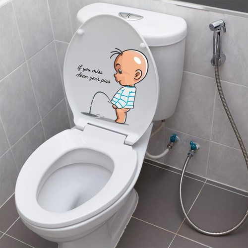 Slogan Graphic Cartoon Pattern Toilet Lid Decal Toilet S8C4 Seat Sticker F9K5