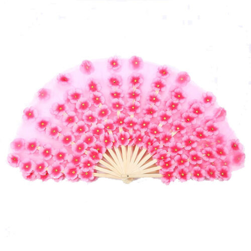 Sequin Hand Belly Dance Fan Veils Floral Flower Mesh Bamboo Handmade Folding Fan - Photo 1 sur 12