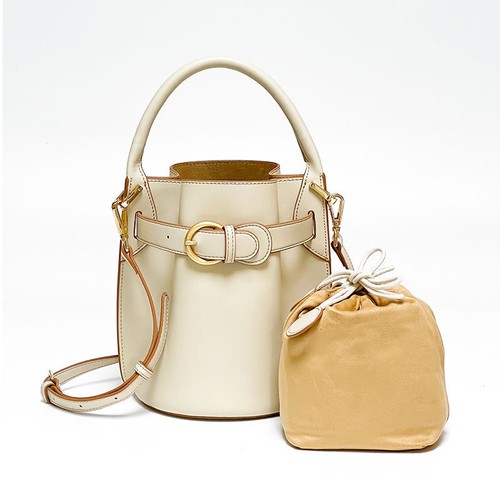 Small Genuine Leather Bucket Women Handbag Tote Bag Shoulder Crossbody Bag Purse - Picture 5 of 8