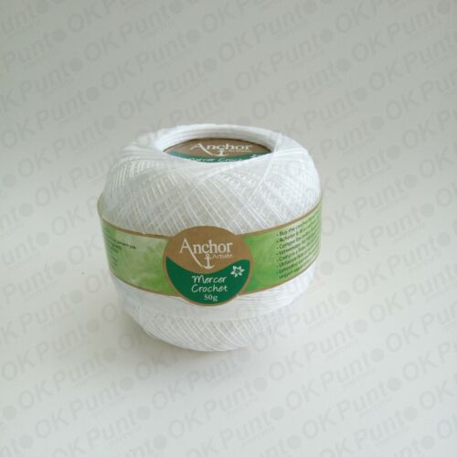 CORDONETTO ANCHOR GOMITOLO 50g MERCER CROCHET BIANCO ECRU COTONE DA UNCINETTO - Foto 2 di 4
