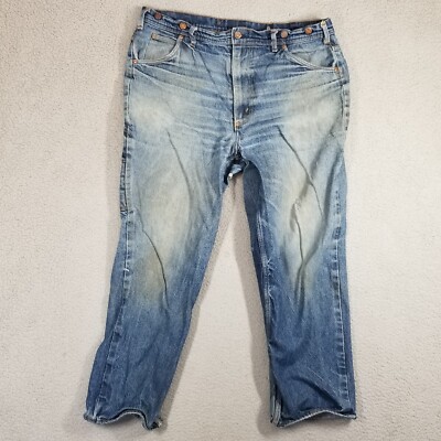 Vintage Pedee Jeans Destroyed Grunge Whiskers 38X30 Oregon USA Suspenders