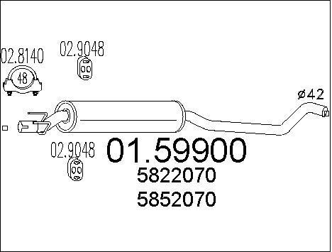 Silencieux intermédiaire Opel Corsa B 1.0 i 12V en acier aluminisé pour châssis 3 et 5 portes