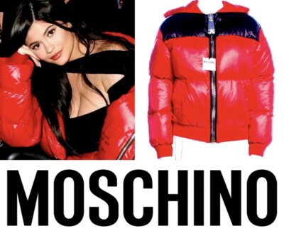 New Moschino Red Black Logo Puffer Coat 38 40 42 44 2 4 6 8 Jacket Hood Top M L