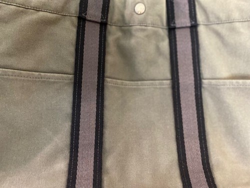 Hermes Canvas 2 Handle Olive color Tote Handbag Gray/Black Stripe handles - Picture 4 of 18