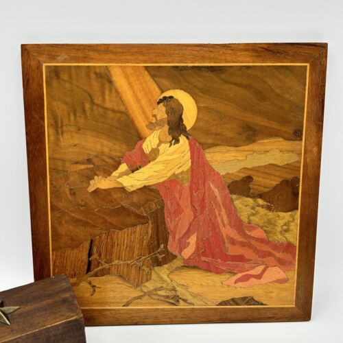 Christ In Gethsemane Wood Inlay Eugene Block Marquetry Co. Abstract Christian - Picture 9 of 10