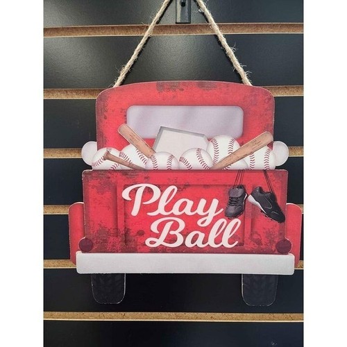 Vintage Red Truck Baseball Wooden Sign, Play Ball