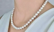 20 inch Gorgeous AAAAA Japanese Akoya 8-9mm white pearl necklace 14K Gold Clasp